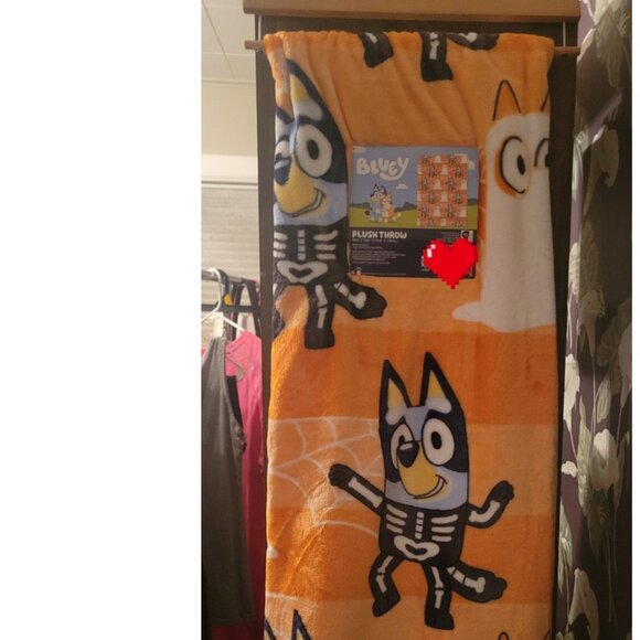 BLUEY Skeleton Ghost Orange Halloween Throw Blanket - Picture 1 of 3
